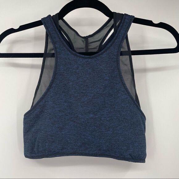 Free People Movement Blue Racerback Black Mesh Sports Workout Bra - Picture 1 of 3